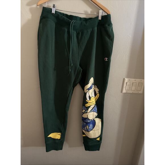 Champion Disney Sweat Pants Adult L Green Reverse Weave Donald Duck Heavy Jogger - Picture 1 of 6